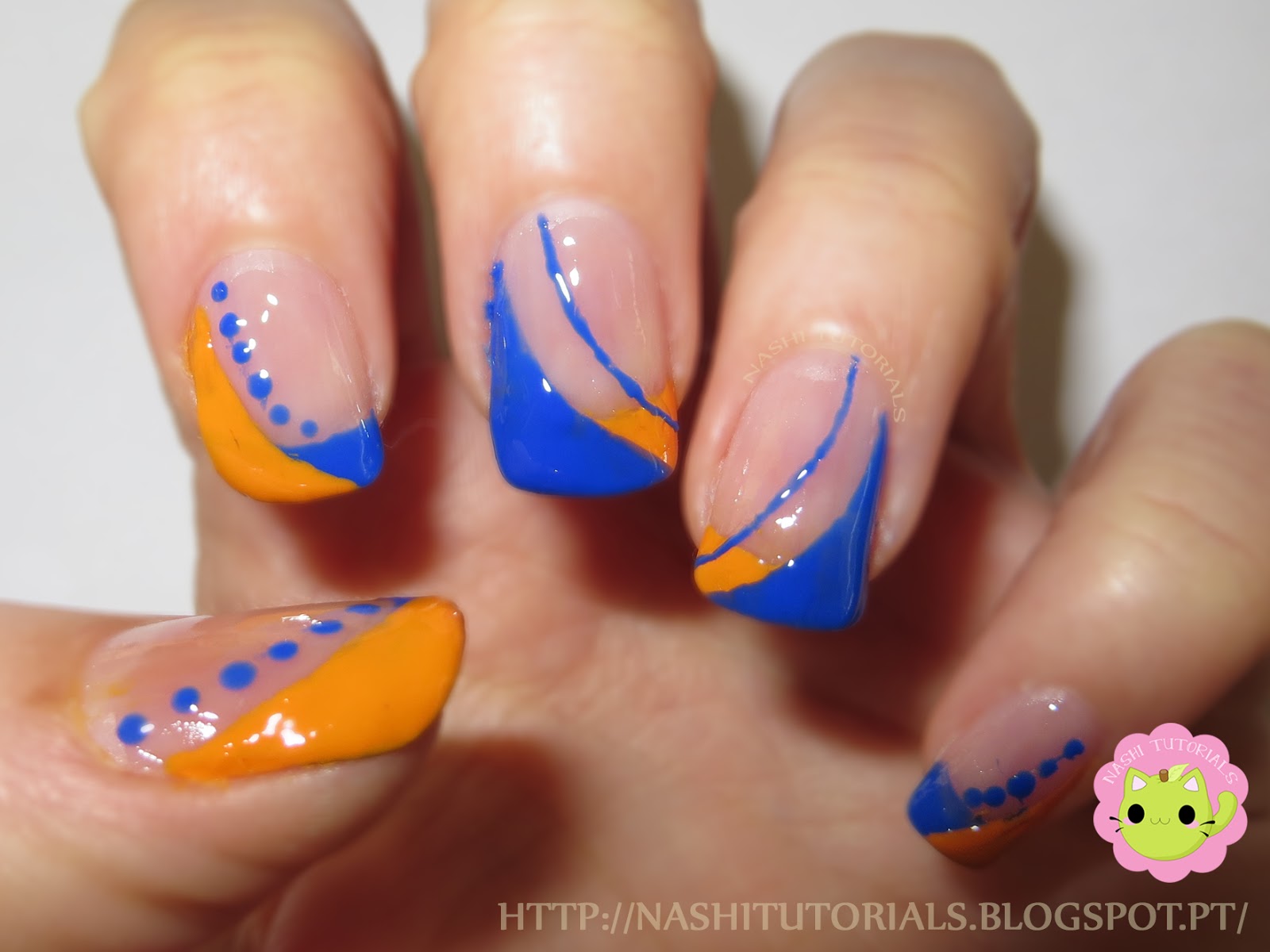 blue and orange nail tip design