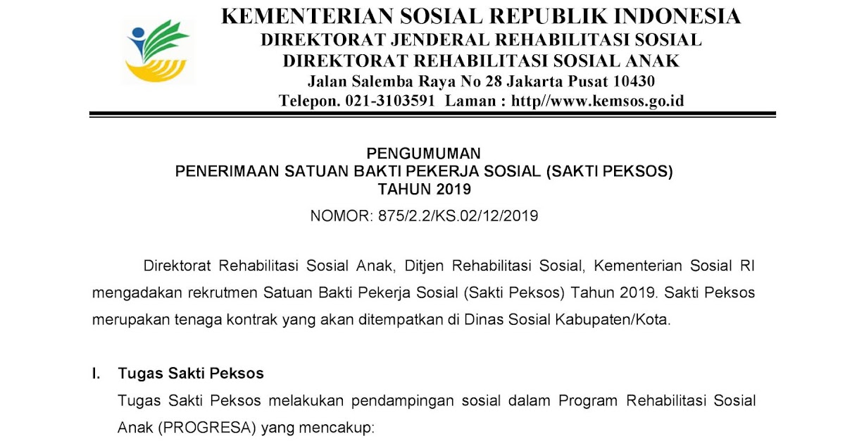 Lowongan Kerja Sakti Peksos Kementerian Sosial Republik Indonesia Besar Besaran 70 Formasi Rekrutmen Lowongan Kerja Bulan Maret 2021