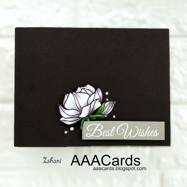 Clean and simple card, floral card with Digital stamp b y Craftyscrappers, Copic coloring white flowers, AAA Cards, CAS card, Craftyscrappers, Digital stamp, colored cardstock, Quillish, Copic markers, 