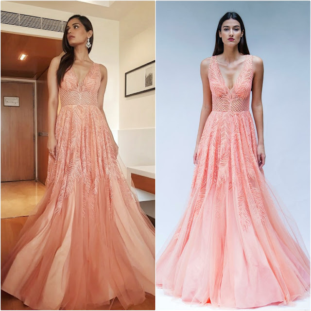 Manushi recently attended an Economic Times Event wearing a peach gown by designer Zara Umrigar