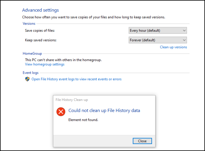 Elemento no encuentra error Windows 10