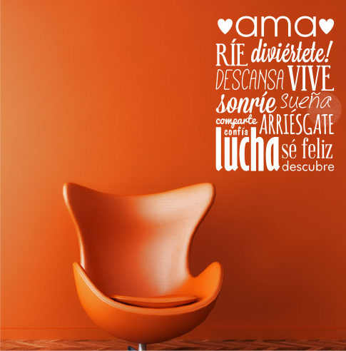 VINILO DECORATIVO PARED FRASE RIE AMA DIVIERTETE VIVE W31v | CDM