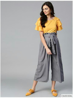 Women Layered Crepe Top & Culottes Set