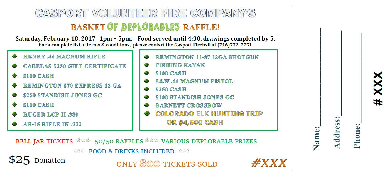 LIFE AND TIMES IN GASPORT, NEW YORK Gasport Fire Company Raffle