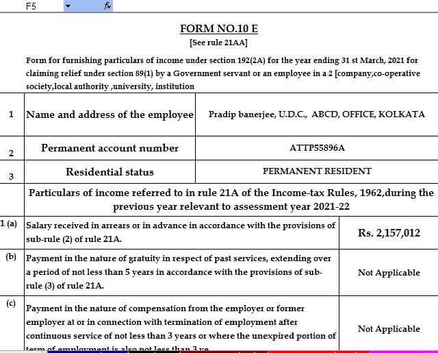 Income Tax Form 10E