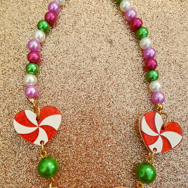 candy swirl hearts and beads on Irregular Choice Christmas necklace