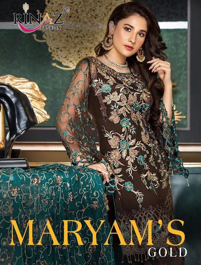 Rinaz Fashion Maryams Gold Georgette Pakistani Suits Collection In Wholesale Rate 