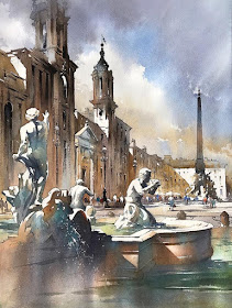 01-Piazza-Navona-Rome-Italy-Thomas-Schaller-Watercolor-Paintings-Indoors-and-Outdoors-www-designstack-co