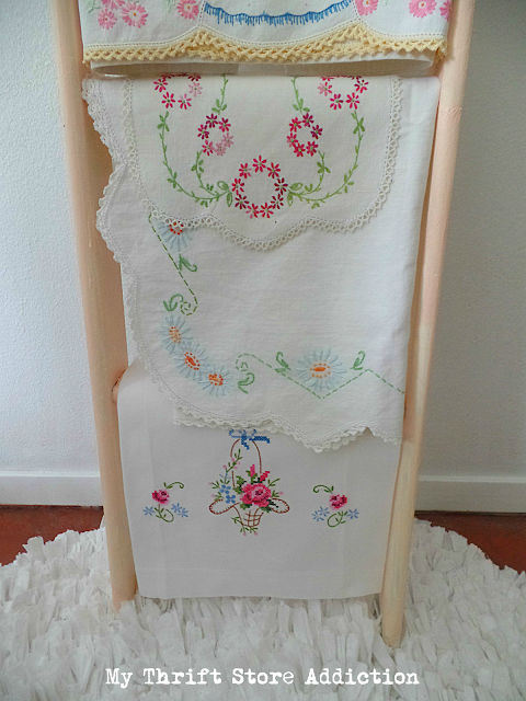 vintage linen ladder upcycle