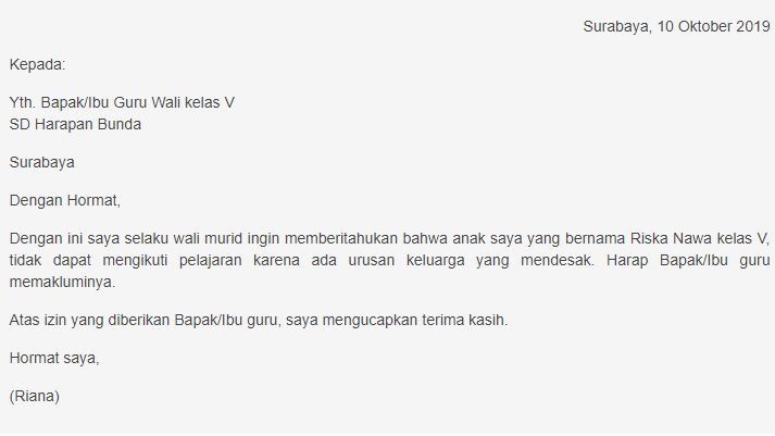 Contoh surat izin sakit sekolah pakai salam