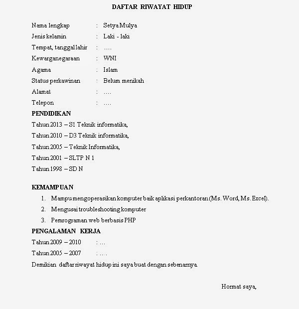 Contoh Cv Contoh Cv