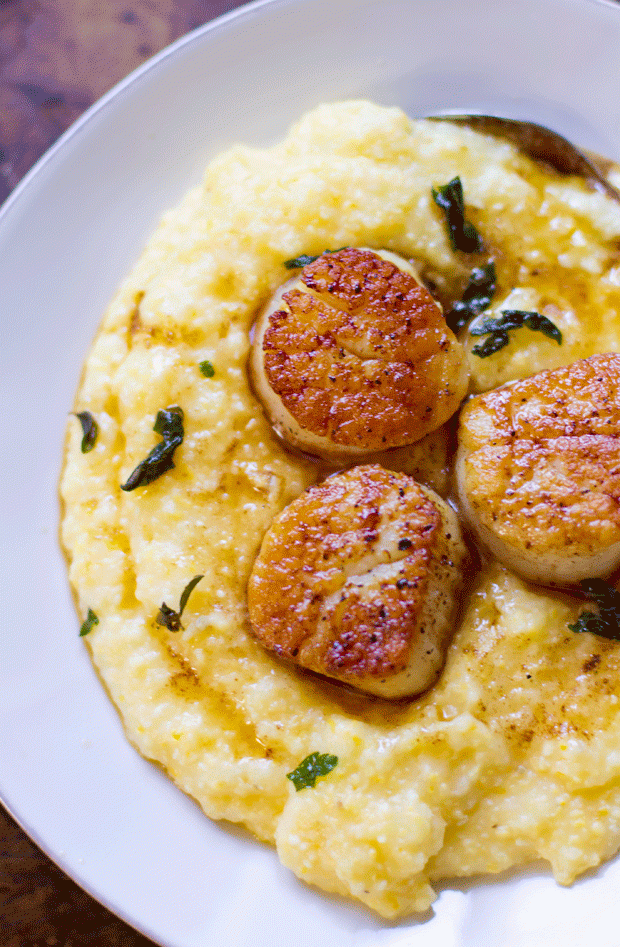 BROWN BUTTER SCALLOPS WITH POLENTA Asrifood