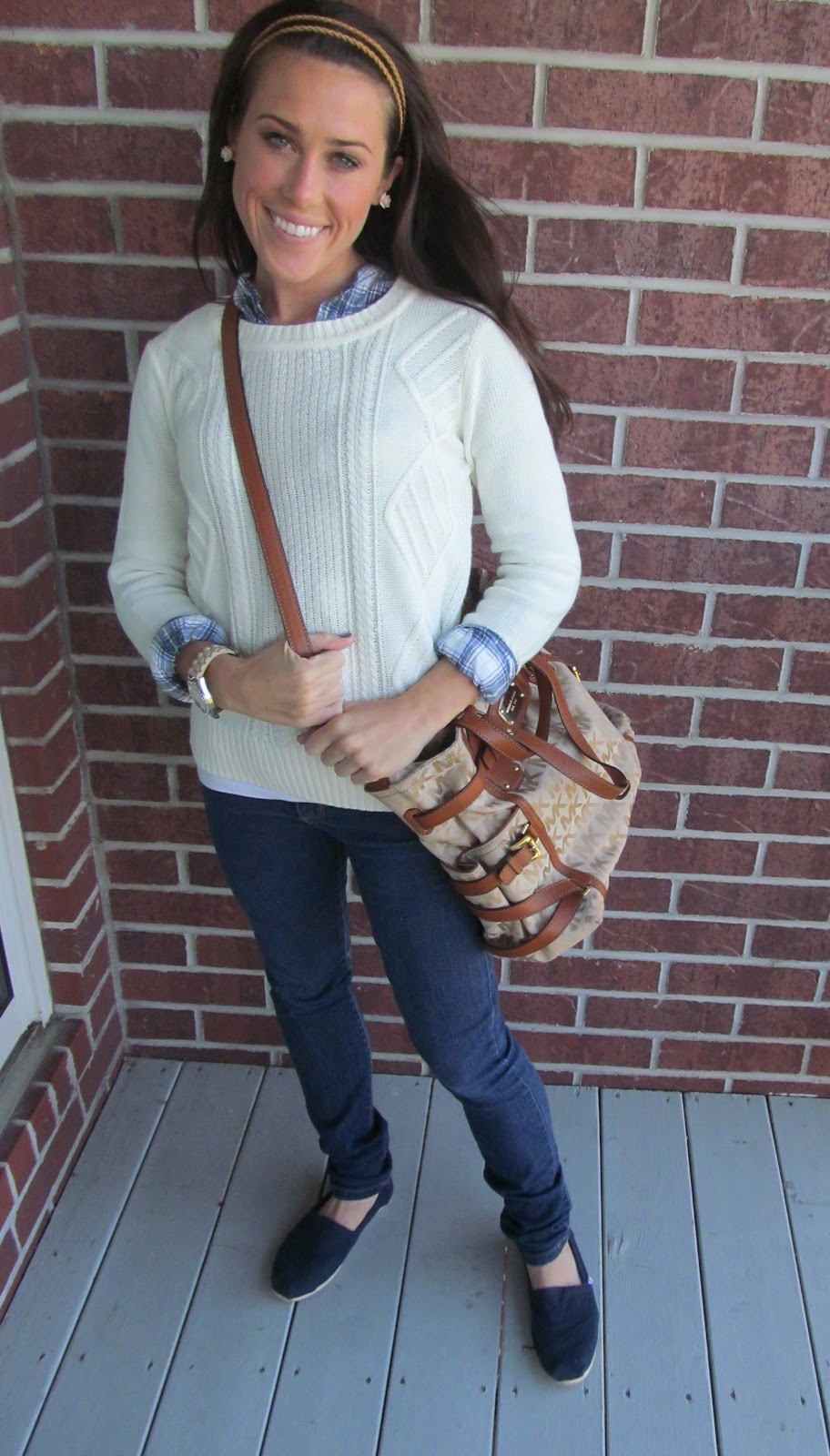 plaid shirt under sweater