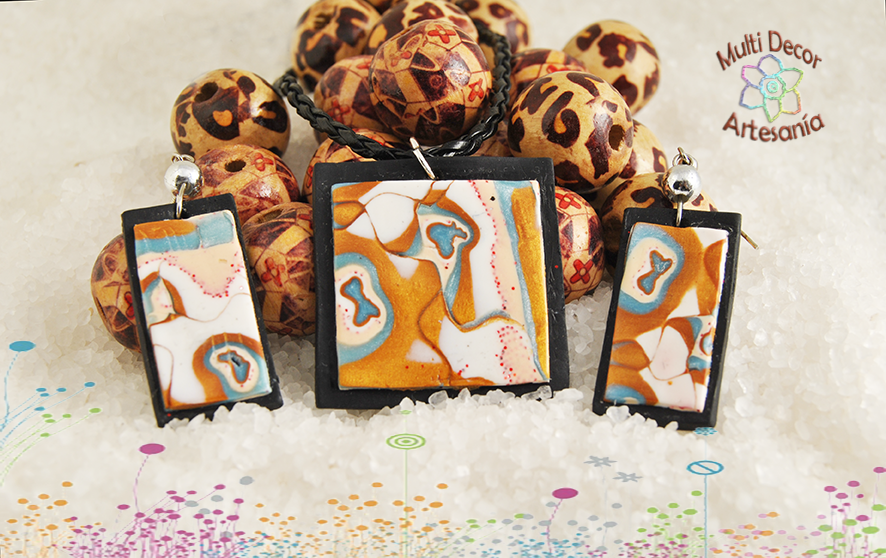 Conjunto Mokume Gane en arcilla polimérica (Fimo)