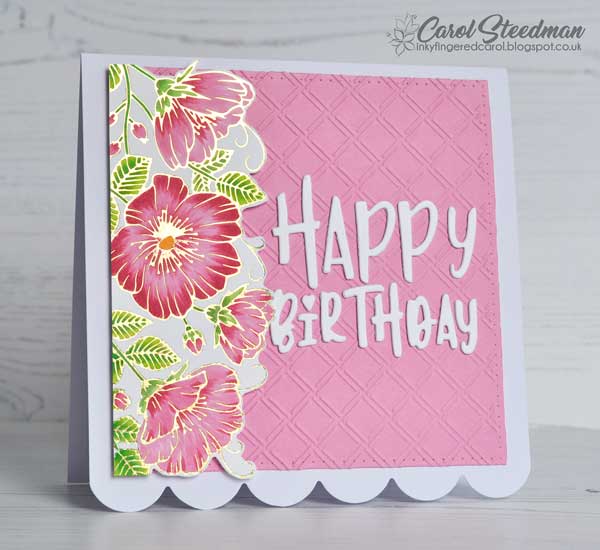 Inky Fingers: Spellbinder Glimmer Sweet Blooms Border foiled birthday card