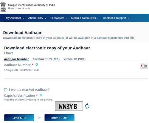 Download Electronic Copy of your Aadhaar