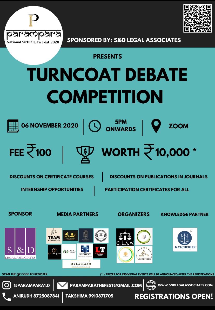 Turncoat Debate Competition at Parampara by Claw Legal