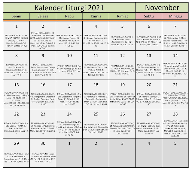 Download Kalender Liturgi November 2021 Tahun B/1 PDF