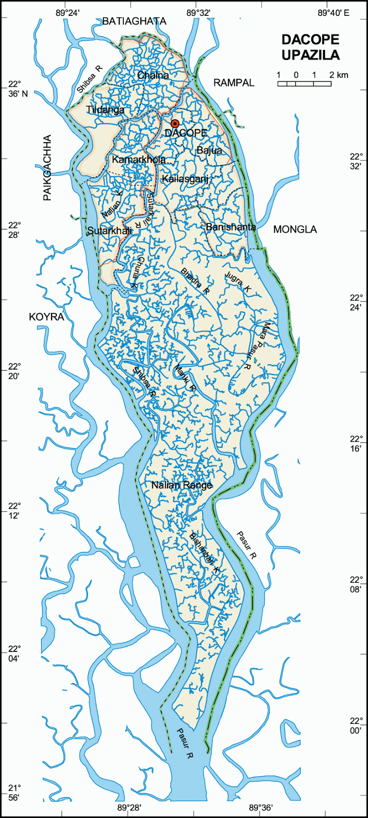 Dacope Upazila Map Khulna District Bangladesh