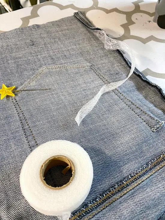 Cut jean fabric with no sew strip added