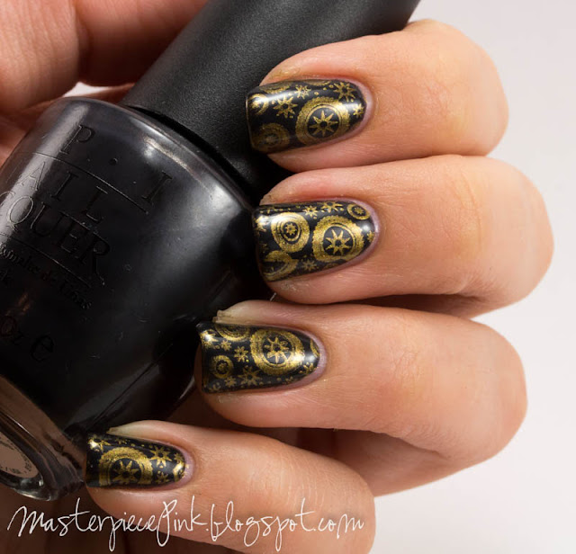 OPI Suzi Skis in the Pyrenees, H&M Golden Treasure, Cheeky plate CH33