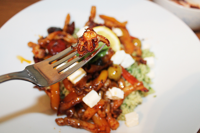 Squid & Chorizo with greek style couscous