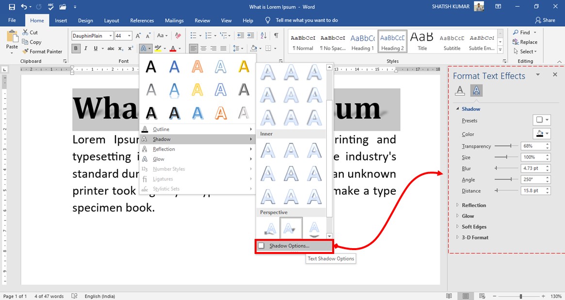 What Are Text Effect and Typography options in MS Word 2016 | Text ...