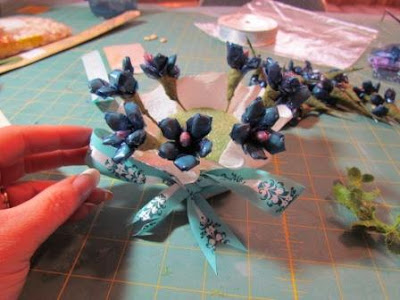 vintage blue floral bouquet made from seeds