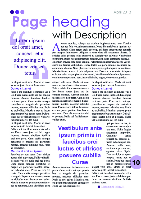 Purple Magazine/Newsletter Content Page