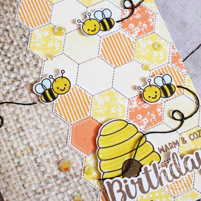 Sunny Studio Stamps: Just Bee-cause Quilted Hexagons Bee Themed Birthday Card by Lexa Levana Sunny Studio Stamps: Just Bee-cause Quilted Hexagons Bee Themed Birthday Card by Lexa Levana