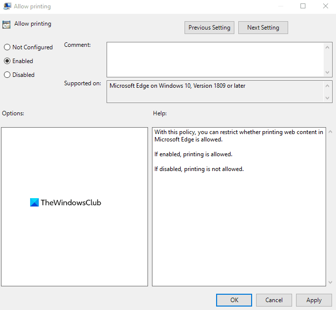 Windows10のMicrosoftEdgeで印刷を有効または無効にする方法