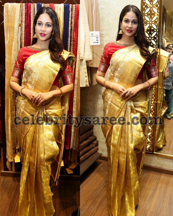 gold saree contrast blouse