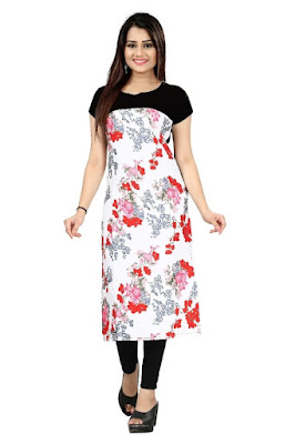 Adorable Crepe Printed Half Sleeves Round Neck Calf Length Straight Kurti Adorable Crepe Printed Half Sleeves Round Neck Calf Length Straight Kurti, kurti