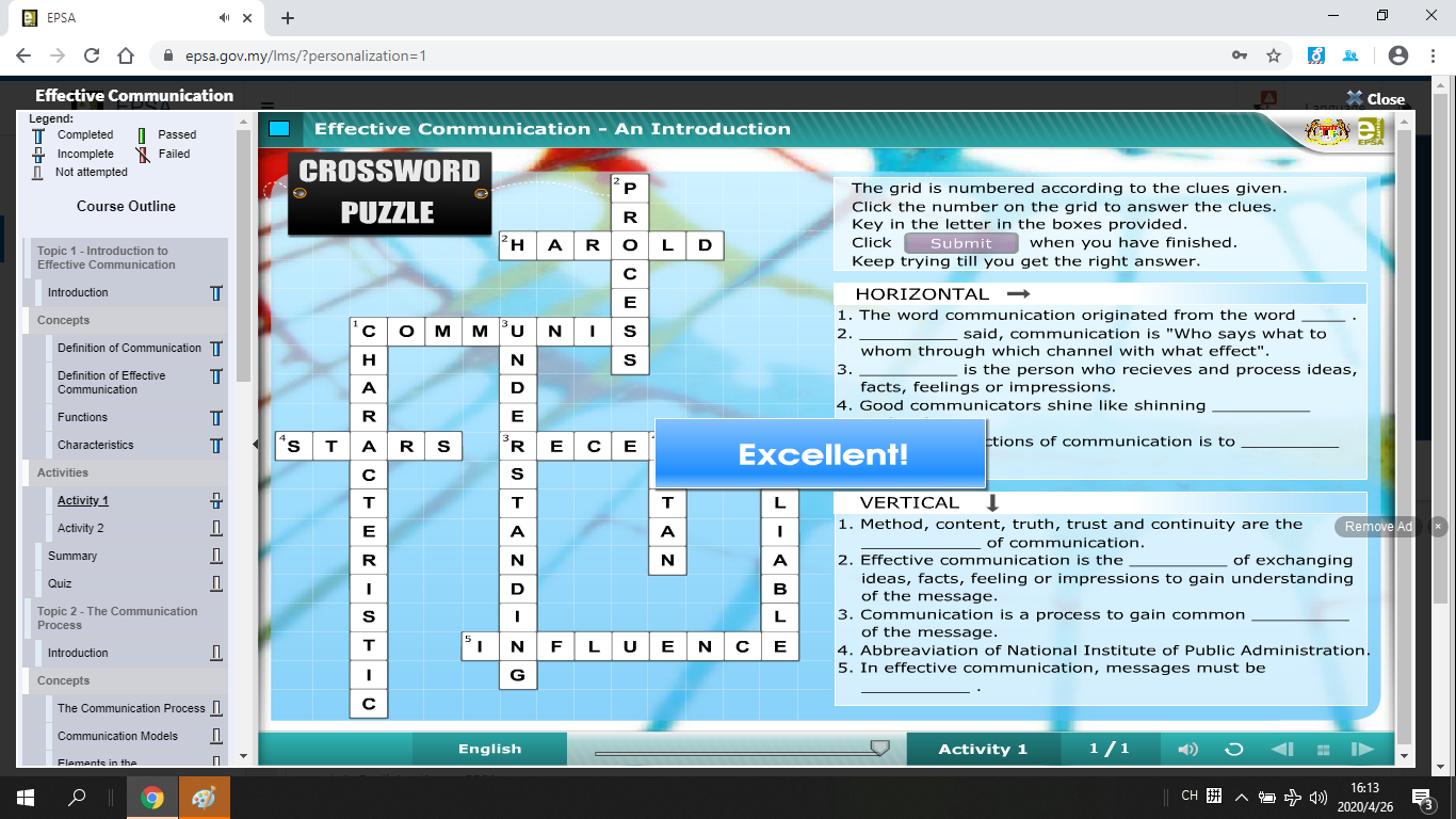 Jawapan [EPSA] Effective CommunicationCrossword Puzzle  彭先生教室