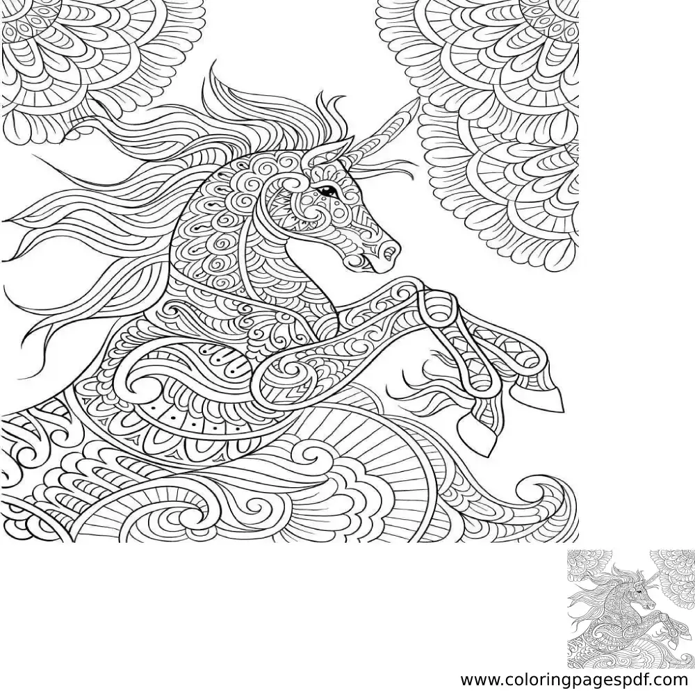 Coloring Page Of A Rearing Unicorn Mandala