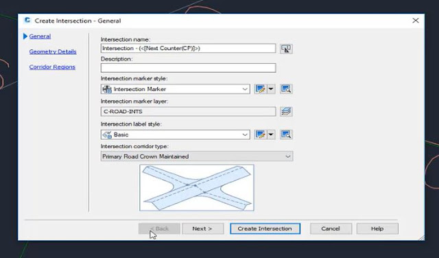 Create intersection properties in Autodesk Civil 3D