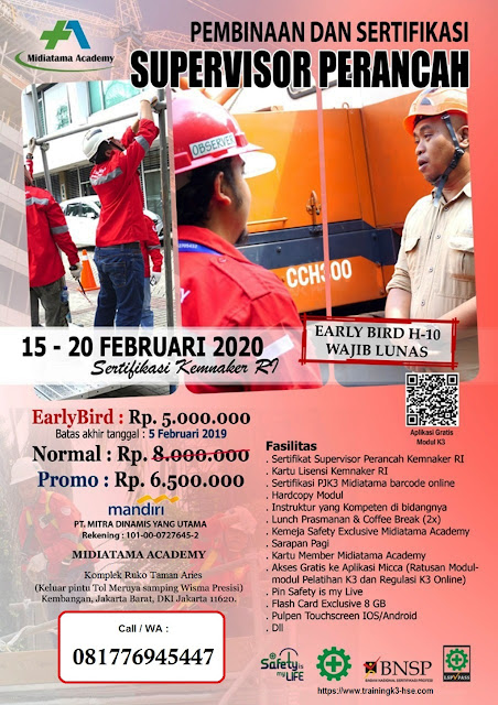 Supervisor K3 Perancah tgl.15-20 Februari 2020 di Jakarta