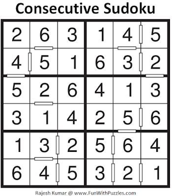 Answer of Consecutive Sudoku Puzzle (Mini Sudoku Series #112)