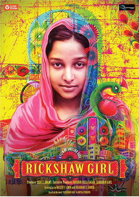  Rickshaw Girl Film Poster   Rickshaw Girl is a Bangladeshi film directed by Amitabh Reza Chowdhury. The film is produced by Eric James Adams while Faridur Reza Sagor and Ziauddin Adil are jointly executive producers under the production companies Sleeperwave Films, Half Stop Down and Top of Mind. The film is based on the same name book written by Mitali Perkins. The screenplay is written by Naseef Faruque Amin and Shorbari Zohra Ahmed.    Rickshaw Girl Film Poster   The cinematographers of the film are Niclas Ribbarp and Tuhin Tamijul and film editor is Navnita Sen. The film stares Novera Rahman as the lead character besides Shakib Khan, Champa, Naresh Bhuiyan, Momena Chowdhury Allen Shubhro and others in some important roles. Novera Rahman playes her as Naima, the elder daughter of a rickshaw puller, struggles for extra earning to support her father and family. Here Naima is an independent and free girl who has grown up in a village with drawing ‘rangolis’.  Shooting of the film has been done across the country especially in Pabna and Gazipur and other places for four months. It is first collaboration of Dhallywood star Shakib Khan and Bangladeshi prominent film director Amitabh Reza Chowdhury. This film is made with the vision to heighten the quality productions of Bangladesh film industry on the international platforms. The first film poster of ‘Rickshaw Girl’ has been released today. In the colorful poster Naima, the lead character is seen in  the med frame wearing red sash in the head and yellow background.     Mitali Perkins's Rickshaw Girl Book Cover
