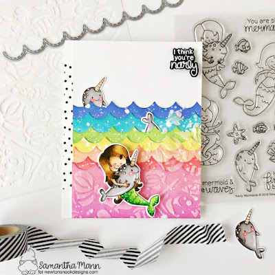 I Think You're Narly Card by Samantha Mann for Newton's Nook Designs, Distress Inks, Ink Blending, Die Cuts, Stencil, Embossing Paste, Thank You Card, Card Making, Handmade Cards, #newtonsnook #newtonsnookdesigns #distressinks #inkblending #thankyoucard #narwhal