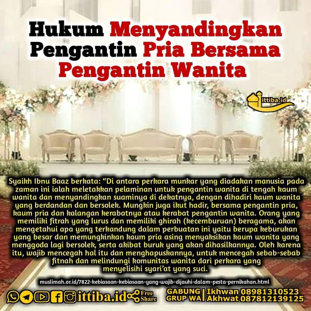 Foto Dakwah: Hukum menyandingkan pengantin pria bersama wanita dalam islan