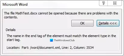 No se puede abrir el archivo porque hay problemas con el contenido