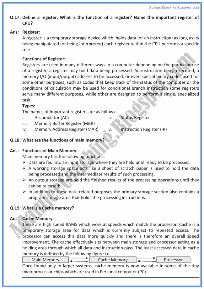 Adamjee Coaching Storage Devices Descriptive Question Answers
