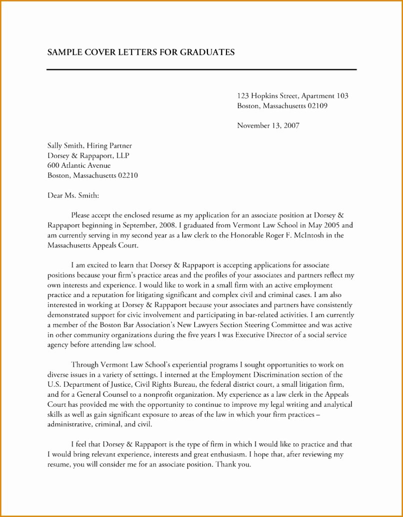 Cover Letter Recent Law School Graduate | Sample Letter