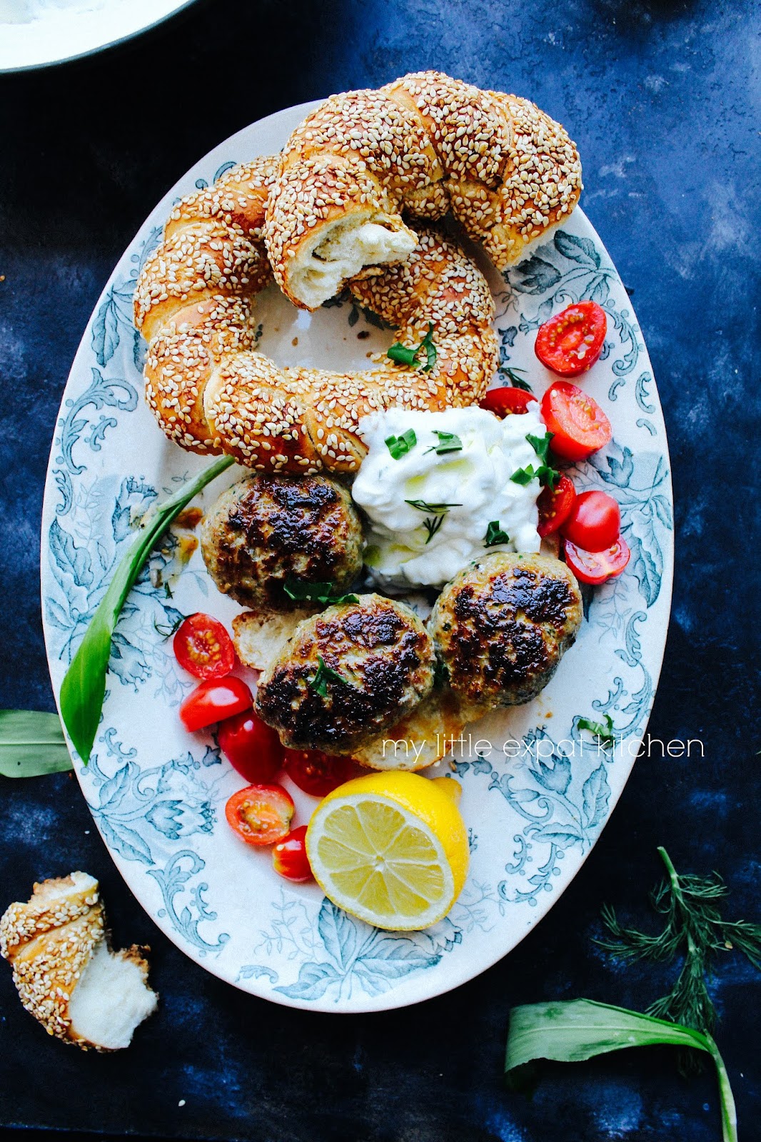 My Little Expat Kitchen Veal biftekia (Greek meat patties) with koulouri and tzatziki