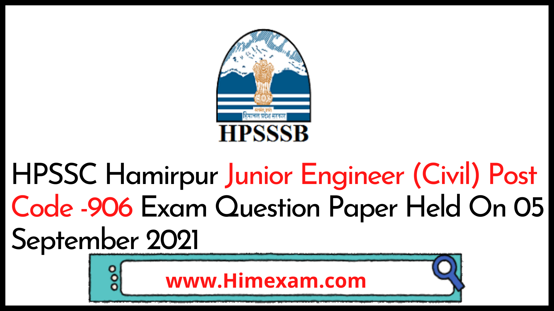 HPSSC Hamirpur Junior Engineer (Civil)  Post Code -906 Exam Question Paper Held On 05 September 2021