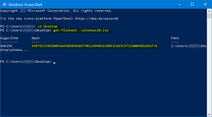 Comment vérifier le hachage du fichier ISO de Windows 10 à l'aide de PowerShell