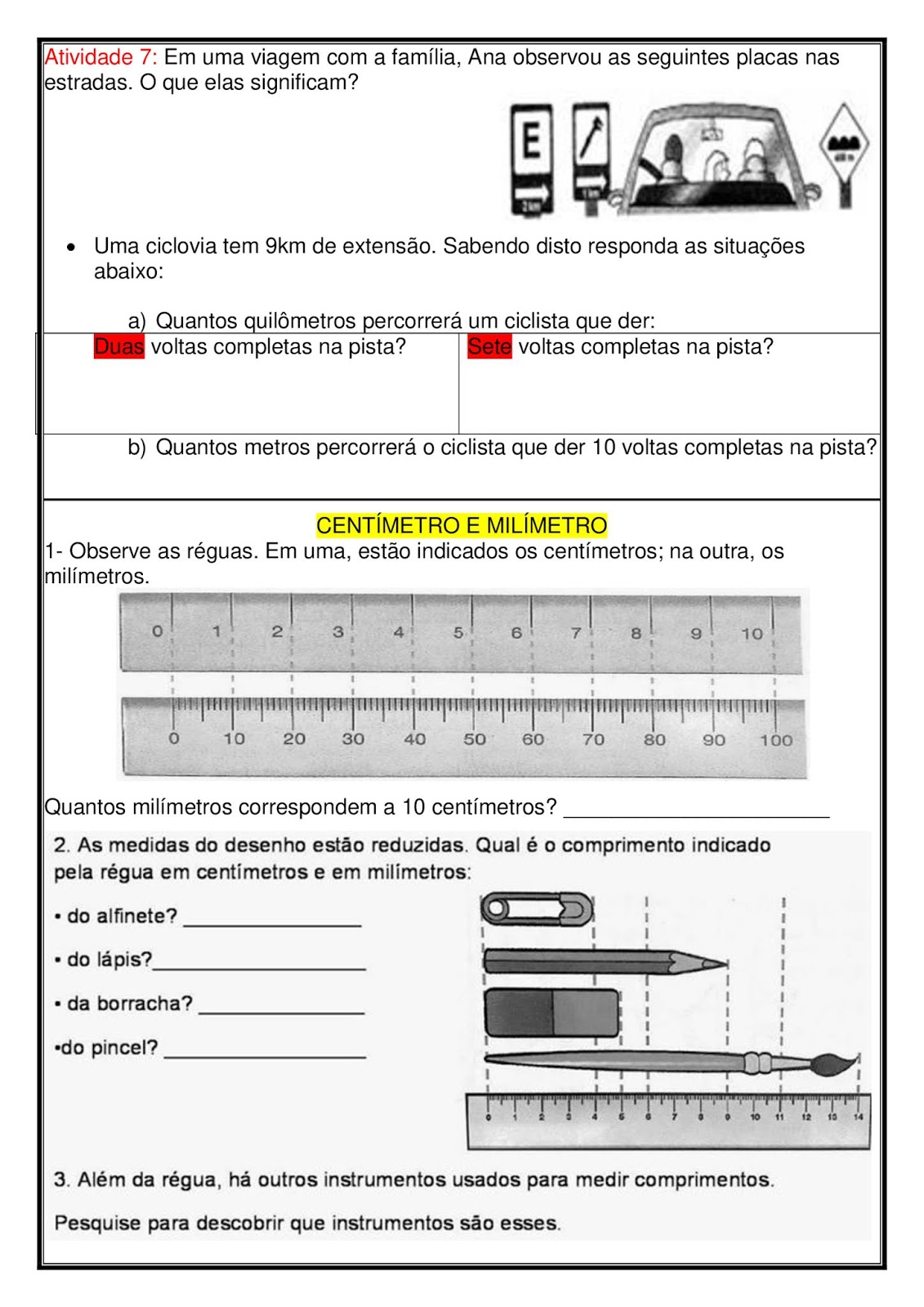 Atividade De Medidas De Comprimento 4 Ano EDULEARN Atividade De Medidas De Comprimento 4 Ano EDULEARN