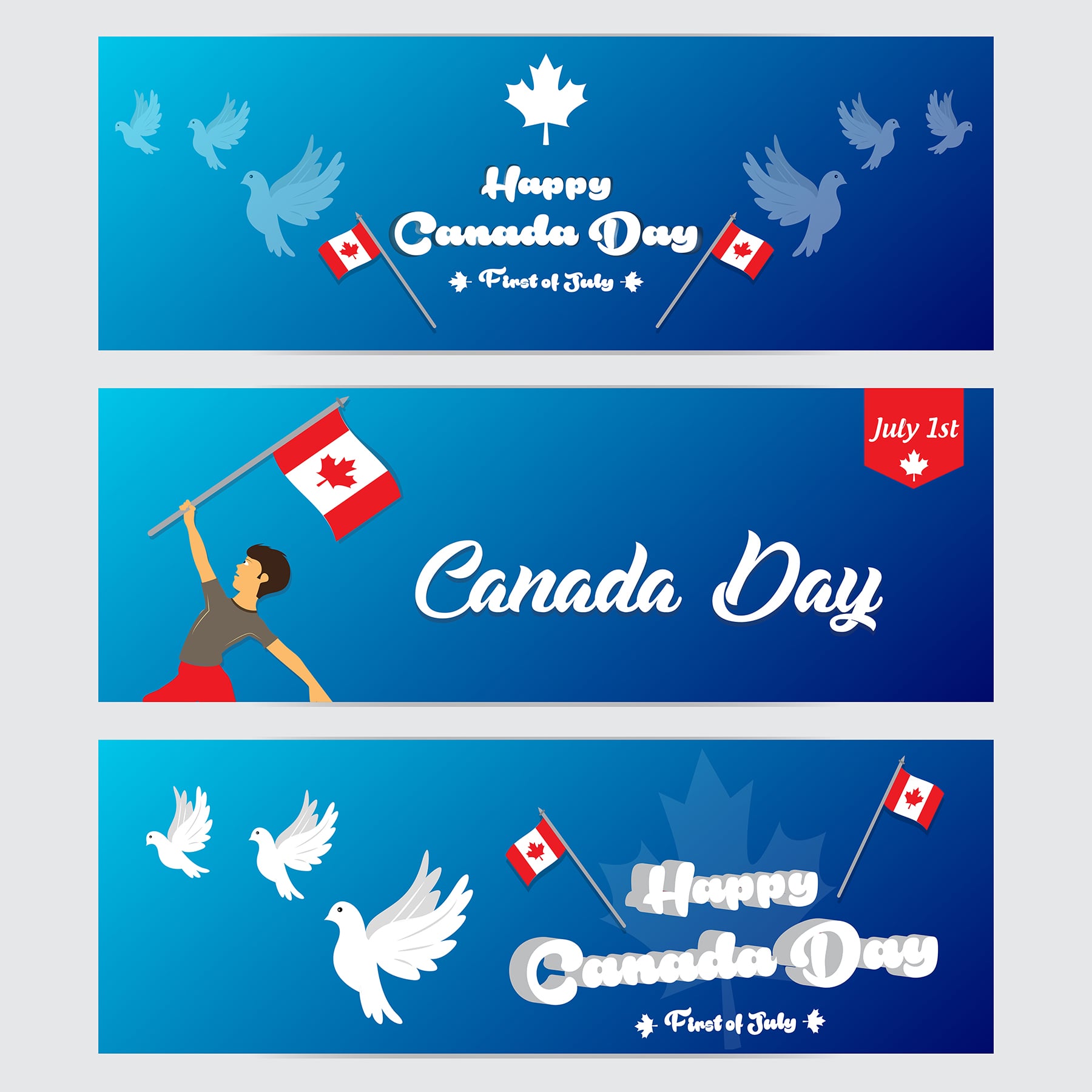 Happy Canada Day banner set free vector download