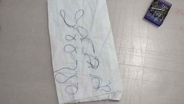 Hilos flojos pasados por la forma de la pinza